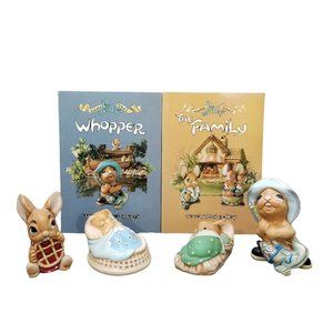 Pendlefin Bunny Figurine LOT of 4 Peeps Picnic Midge Whopper Poppet 2 Books